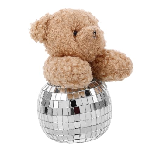 IMIKEYA Glas-Disco-Spiegel-bär-, Handgefertigt, Disco-bär-Ornament, Tischplatte, Disco-Motto-Events, Kleine Ausgestopfte Bär-Disco-Kugel von IMIKEYA