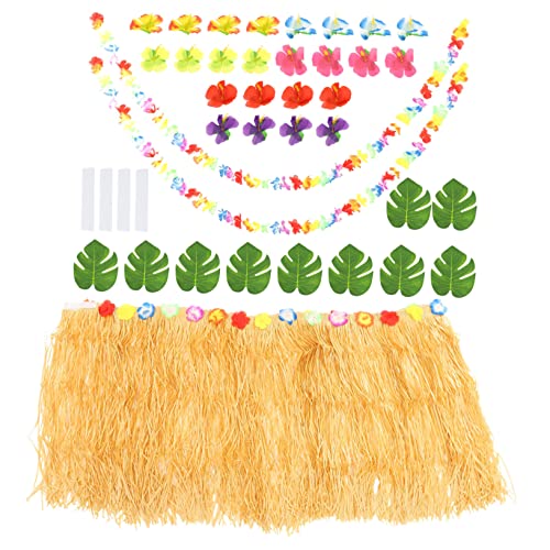 IMIKEYA Hawaiianisches Party Tischrock Set 43 Teile Mit Tischrock 12 Monstera Blättern 24 Hibiskusblüten Blumenband Und 4 Klettverschlüssen Perfekte Deko Für Hawaii Gartenpartys von IMIKEYA