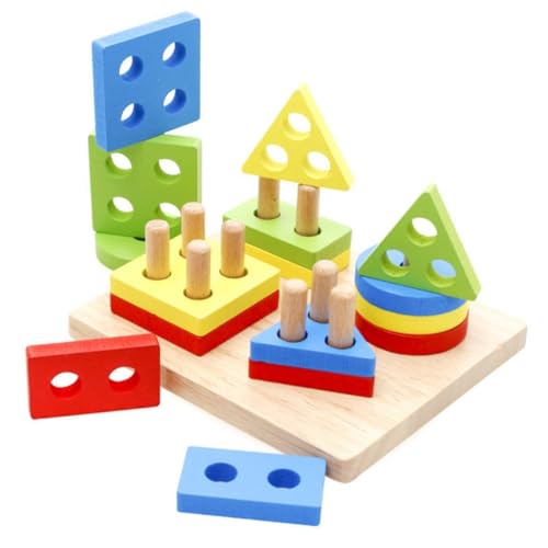 IMIKEYA Holzbausteine Set Für Kleinkinder Lernspielzeug Mit Geometrischen Formen Strukturspiele Und Puzzles Zufälligen Farben Für Kreatives Und Frühe Entwicklung von IMIKEYA