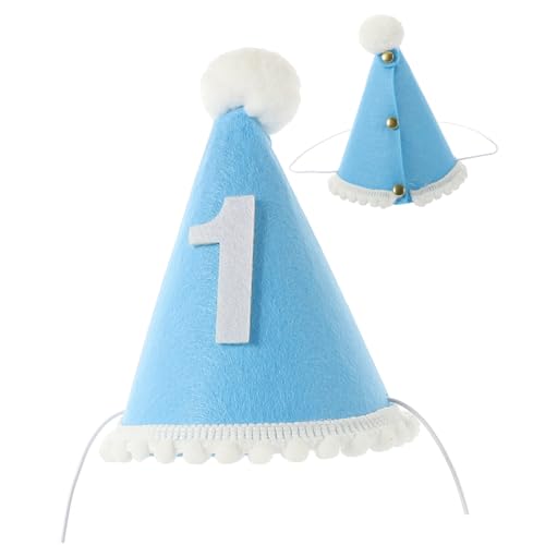 IMIKEYA Hut Zum 1. Geburtstag Geburtstagskappe Jungen Geburtstagsmütze Kleiner Junge Kindermütze Geburtstagsdekorationen Erster Geburtstag Outfit Babymütze Kleinkind Blue Vlies von IMIKEYA