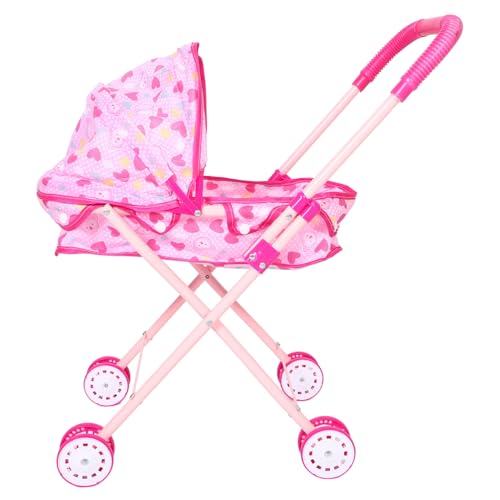 IMIKEYA Kinderwagen Kinder Spielen Hausspielzeug Puppenhauszubehör Puppenwagen Puppenhausdekoration Realistischer Puppenwagen Babypuppenwagen Babypuppenbett Eisenrahmen Rosa von IMIKEYA