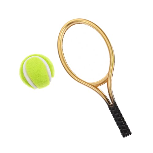 IMIKEYA Mini Tennis Kit Miniatur Tennis Schläger Und Tennisball Für Mini DIY Als Accessoire Für Puppenhaus Oder Miniatur Szenen Goldfarben von IMIKEYA