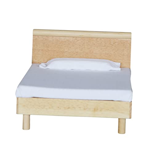 IMIKEYA Miniatur Doppelbett Kissen Puppenhaus Zubehör Für Schlafzimmer Modernes Design Natürlichem Farbton Perfektes Miniaturbett Für DIY Miniaturwelten von IMIKEYA