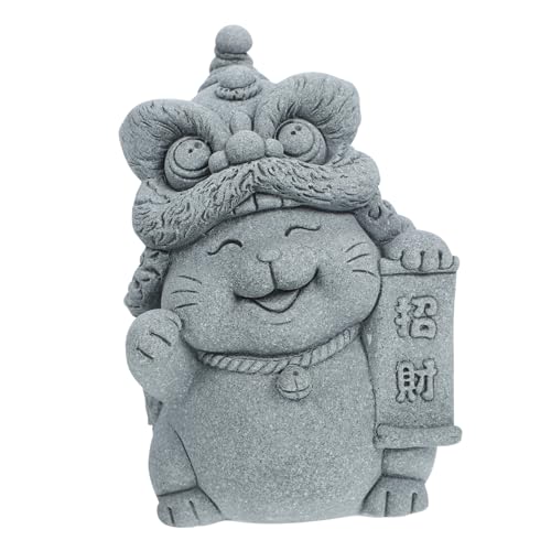 IMIKEYA Nachgemachte Löwenkatze aus Blaustein Katzenliebhaber Reichtum Katze Figuren die chinesen gartenfigur Desktop-Katzenverzierung kreative Katzenstatuen Blausteinpulver von IMIKEYA