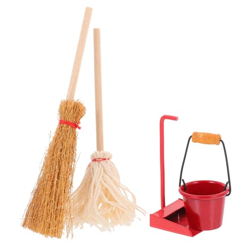 IMIKEYA Teiliges Miniatur Reinigungsset Für Puppenhäuser Mop Roter Eimer Roter Kehrschaufel Und Besenfigur Cremeweiß Perfekte Mini Hausmöbel Für Kreative Spielwelten von IMIKEYA