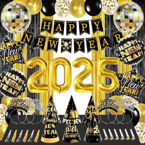 Happy New Year Dekorationen 2025 Silvester Party Supplies mit Happy New Year Banner Silvester Party Favors von IMISHM