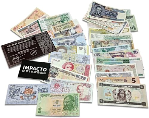 IMPACTO COLECCIONABLES 100 Geldscheine aus Aller Welt - Banknoten Weltwährungs Sammlung - Altes Geld mit Echtheitszertifikat - Geld Scheine für Sammler & wissbegierige Kinder - Geldschein Kollektion von IMPACTO COLECCIONABLES