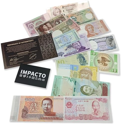 IMPACTO COLECCIONABLES 15 Geldscheine aus Aller Welt - Banknoten Weltwährungs Sammlung - Altes Geld mit Echtheitszertifikat - Geld Scheine für Sammler & wissbegierige Kinder - Geldschein Kollektion von IMPACTO COLECCIONABLES