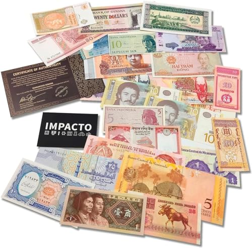 IMPACTO COLECCIONABLES | Sammlung von 25 echten Banknoten aus Aller Welt – Keine Wiederholungen, demonetisiert und aus verschiedenen Ländern | Perfekt für Sammler, inkl. Echtheitszertifikat von IMPACTO COLECCIONABLES