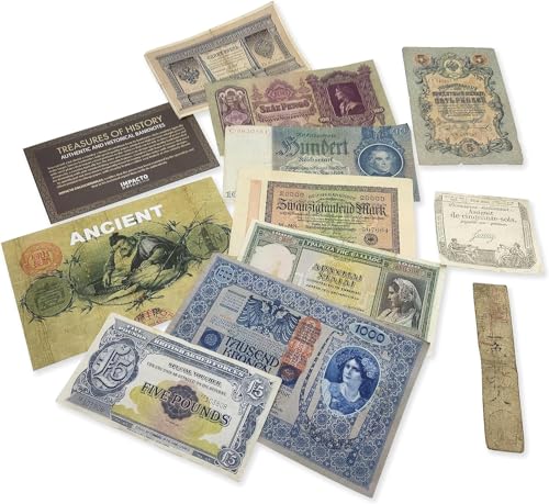 IMPACTO COLECCIONABLES Sammlung von 10 originalen antiken Banknoten mit Echtheitszertifikat. Banknoten aus 3 Jahrhunderten von IMPACTO COLECCIONABLES