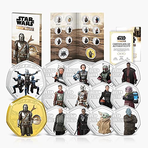 FANTASY CLUB Star Wars Mandalorian Sammlermünzen - Limitierte Ausgabe mit 14 Münzen - The Mandalorian Star Wars Fanartikel - Star Wars Geschenke - Starwars Mandalorian Merchandise von FANTASY CLUB