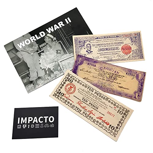 IMPACTO COLECCIONABLES - WW2 World Currency - 3 Banknoten, die während des 2. Weltkriegs von The Guerilla verwendet wurden (Philippinen 1941-1945) - Das Todesurteilsgeld, Echtheitszertifikat von IMPACTO COLECCIONABLES