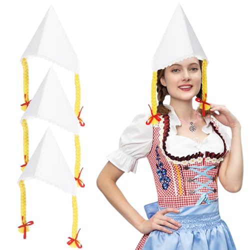 IMPPTE 3 Stück Bayerischer Trachtenhut Damen Oktoberfest Hut Tiroler Weiß Bayern Seppelhut Oktoberfest Filzhut Mit Kordel Wiesn Hut für Bayrische Volksfeste Karneval von IMPPTE