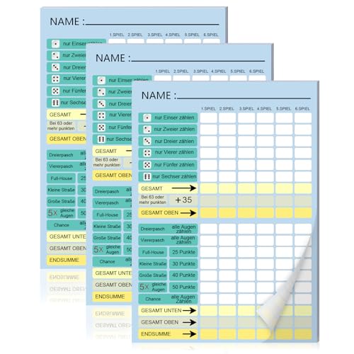 IMPPTE 3 Stück Würfelspiel Block A6 Kniffel Block 10,5×14,8cm Yatzy Block Würfel Gewinnblatt Spielblock Würfel Kniffelblock Original Ersatzblock für Kinder Senioren Geeignet Würfel Spiel Set von IMPPTE