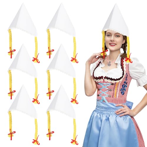 IMPPTE 6 Stück Oktoberfest Hut Bayerischer Trachtenhut Damen Tiroler Weiß Oktoberfest Filzhut Mit Kordel Wiesn Hut Bayern Seppelhut für Bayrische Volksfeste Karneval von IMPPTE