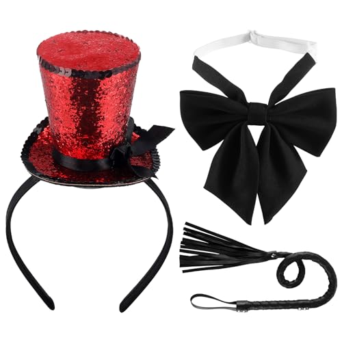 Zirkusdirektor Damen Kostüm Zirkusdirektorin Damen Zylinder Fliege Set Peitsche Zirkus Dompteur Kostüm Damen für Zeremonienmeister Mottoparty Karneval Halloween von IMPPTE