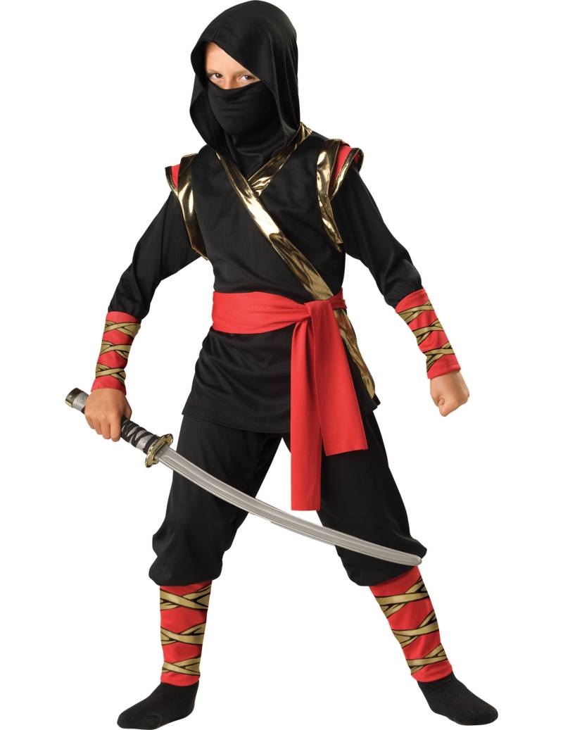 Kostüm Ninja Premium für Kinder schwarz-rot-gold von KARNEVAL-MEGASTORE