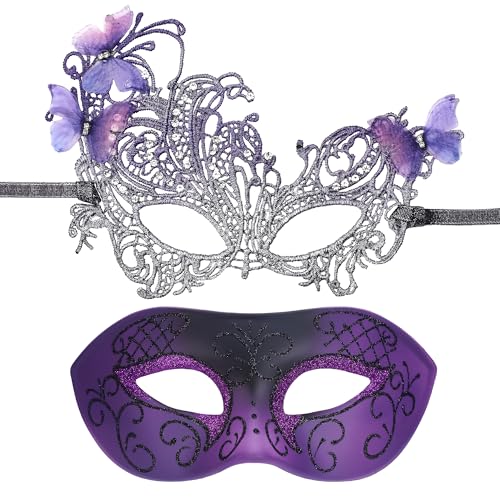 INCOK Elegante Maskenball Masken für Paar - 2 Pack Carneval Maske Männer Frauen Venezianische Maskerade Maske Augenmaske zum Halloween Karneval Abendkleid Ball Kostüm Zubehör von INCOK