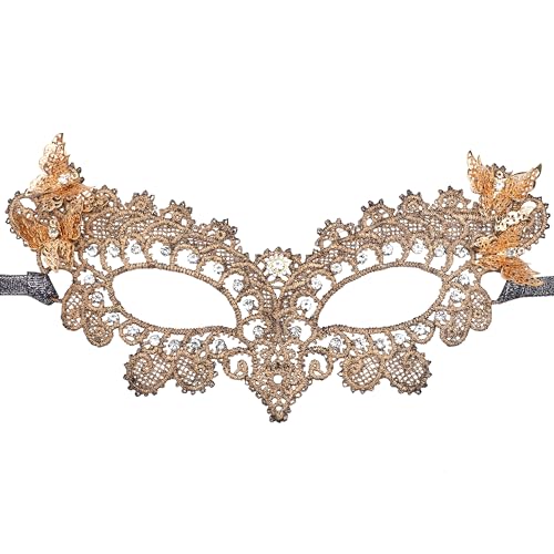 INCOK Gold Spitze Maskenball Masken für Damen - Strass Carneval Maske Männer Frauen Venezianische Maskerade Maske Augenmaske zum Halloween Karneval Venedig Ball Kostümzubehör von INCOK