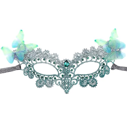 INCOK Grünes Spitze Maskenball Masken für Damen - Fasching Maske Männer Frauen Venezianische Maskerade Maske Augenmaske zum Halloween Karneval Abendkleid Ball Kostüm Abschlussball von INCOK