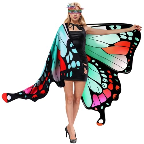 INCOK Schmetterlingsflügel für Erwachsene, doppelseitiger Druck, Fee, Schmetterlingsflügel, Umhang mit Maske, Schmetterlingskostüme für Damen, Halloween, Neujahr, Karneval, Cosplay, Party, von INCOK