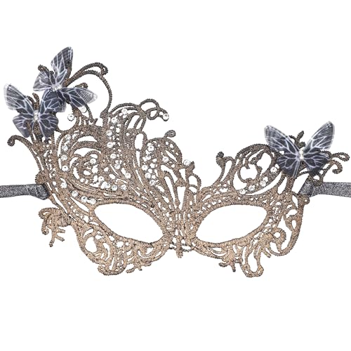 INCOK Schwarz Spitze Maskenball Masken für Damen - Strass Fasching Maske Männer Frauen Venezianische Maskerade Maske Augenmaske zum Halloween Karneval Abschlussball Ball Kostüm von INCOK