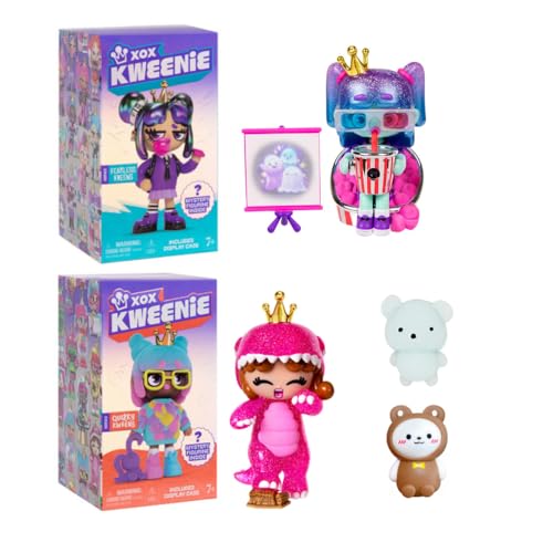 INCREDITOYZ XOX Kweenie Mystery-Figur, 10,2 cm, 2er-Pack, gebündeltes Geschenk-Set – Quirky Kweens und Fearless Kweens Serie inklusive Vitrine von INCREDITOYZ