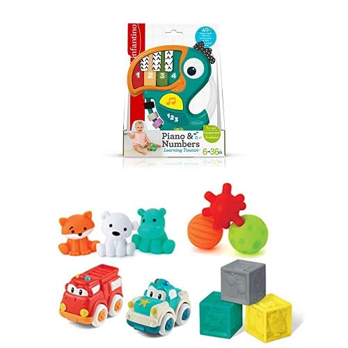 Infantino Klavier & Zahlen Lernspiel Tukan Baby´s 1st Playset - zum sensorischen Entdecken und der Entwicklung der Fein- und Grobmotorik – Ab 0 Monaten von INFANTINO