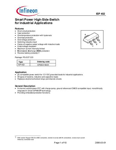 Infineon Technologies ISP452HUMA1 PMIC - Leistungsverteilungsschalter High-Side TO-261-4 von INFINEON TECHNOLOGIES