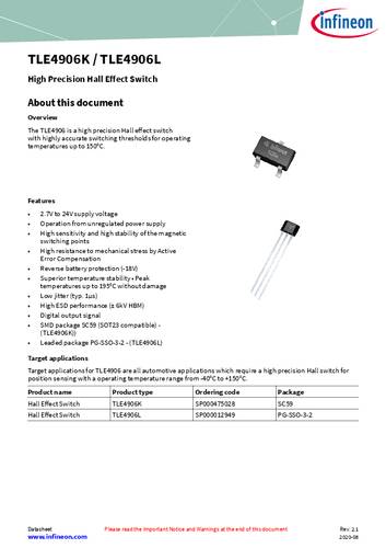 Infineon Technologies Magnetsensor TLE4906LHALA1 2.7 - 18V Messbereich: 6.5 - 13.5 mT Tape von INFINEON TECHNOLOGIES