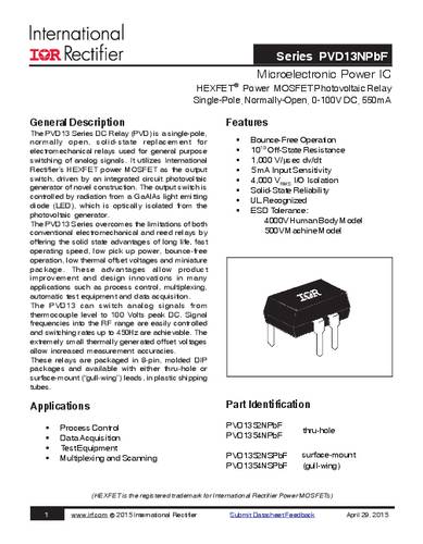 Infineon Technologies PVD1354NPBF PhotoMOS-Relais 0.32A Polzahl: 8 Tube von INFINEON TECHNOLOGIES