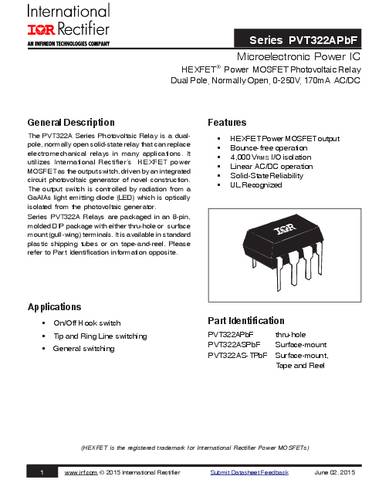 Infineon Technologies PVT322ASPBF PhotoMOS-Relais 0.17A Polzahl: 8 Tube von INFINEON TECHNOLOGIES