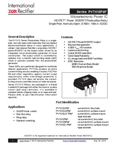 Infineon Technologies PVT412LSPBF PhotoMOS-Relais 0.2A Polzahl: 6 Tube von INFINEON TECHNOLOGIES