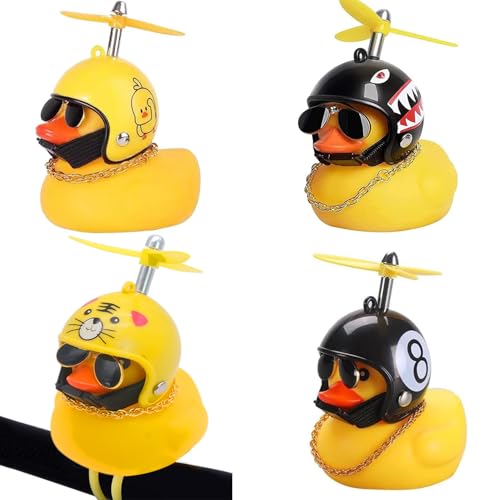 INHEMING 4 Stück Gelbe Ente Auto Ornament, Ente mit Helm ,Ente Fahrrad Bell ,Gelb Ente mit Propeller ,für Auto, Büro, Schlafzimmer von INHEMING