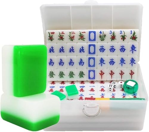 ININOSNP Lustiges Mahjong-Set, chinesisches Mahjong-Spielset, 146 Yuan, leicht lesbares Mahjong aus Acryl mit 2 Würfeln und Aufbewahrungsbox(Green,40 EU) von ININOSNP