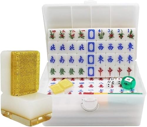 ININOSNP Mahjong Großes professionelles chinesisches Mahjong-Spielset mit Tragetasche for die Reise Pro Komplettes Mahjong-Spielset(Gold,40#) von ININOSNP