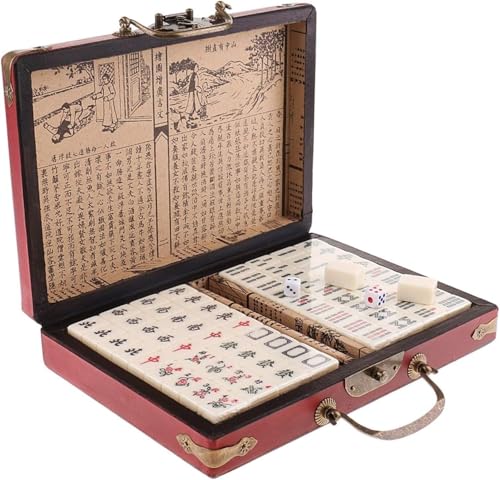 ININOSNP Mahjong Reiseset, Chinesisches Mahjong Brettspiel, 144 Mahjong, Mahjong Spielsteine ​​Set, Holzbox(22) von ININOSNP