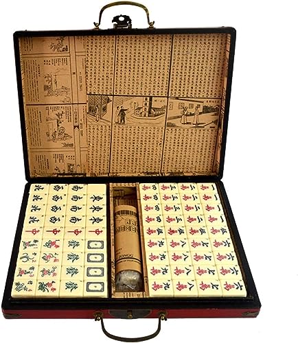 ININOSNP Mahjong Reiseset, Chinesisches Mahjong Brettspiel, 144 Mahjong, Mahjong Spielsteine ​​Set, Holzbox(24) von ININOSNP