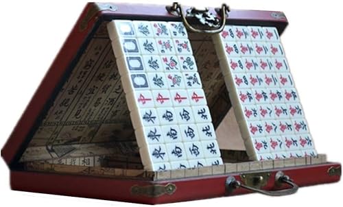 ININOSNP Mahjong-Set, tragbares Mahjong-Spielset, antike Holzkiste, for unterwegs, nach Hause, Mahjong von ININOSNP