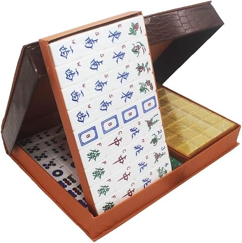 ININOSNP Mahjong-Spielset, Haushaltskristall-Mahjong mit englischem und chinesischem Mahjong-Set mit 144 Kacheln von ININOSNP