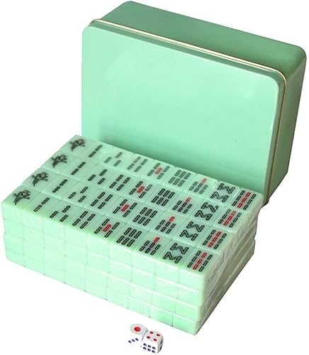 ININOSNP Mahjong-Steine-Set, chinesische Mahjong-Steine, Jade, 20 mm, Mahjong mit 144 Steinen, Mini-Reise-Mahjong, Aufbewahrungsbox aus Eisen von ININOSNP