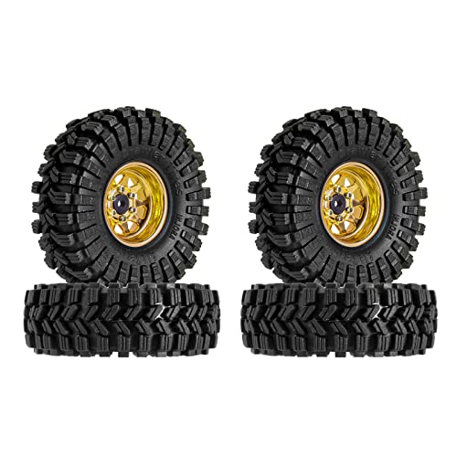 INJORA 1.0" Beadlock Felgen Reifen Sat -3.78mm Offset für 1/18 1/24 RC Crawler Auto Axial SCX24 FMS FCX24 TRX4M,Gelb (W1004-T1014) von INJORA