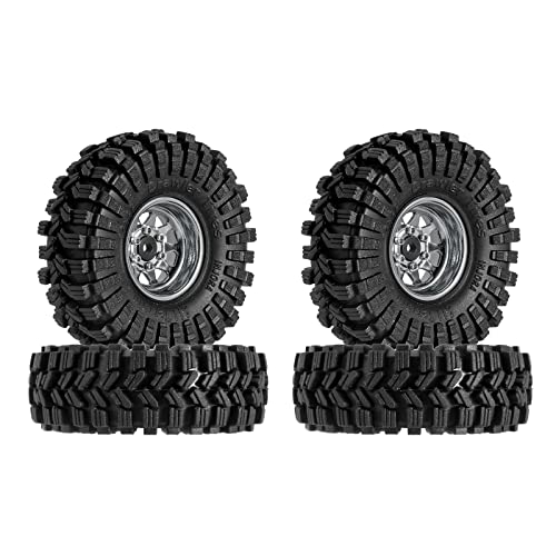 INJORA 1.0" Beadlock Felgen Reifen Sat -3.78mm Offset für 1/18 1/24 RC Crawler Auto Axial SCX24 FMS FCX24 TRX4M,Silber(W1004-T1014) von INJORA