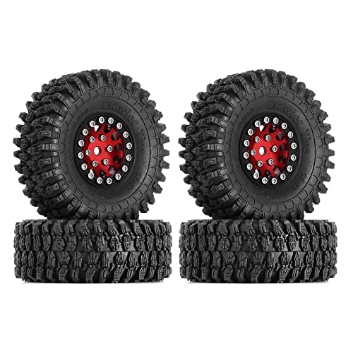 INJORA 1.0 Beadlock Rad S5 Super Weich Klebrig Raupen Reifen für TRX4M Axial AX24 SCX24 FCX24 Enduro24 Upgrade, Rot von INJORA