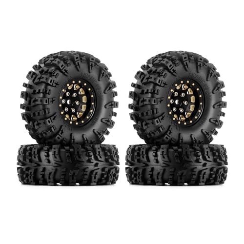 INJORA 1.3 Beadlock Reifen Set S5 Swamp Claw Gelände Felgen Reifen 70 * 27mm für TRX4M SCX24 1/18 1/24 RC Crawler Auto,Schwarz Gold von INJORA