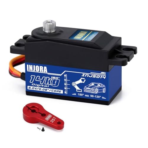 INJORA 14KG Low Profile Servo Wing High Torque Digital Servo mit 25T Arm für 1/10 1/12 RC Fahrzeuge On-Road Touring Drift Car Hubschrauber Flächenflugzeug von INJORA