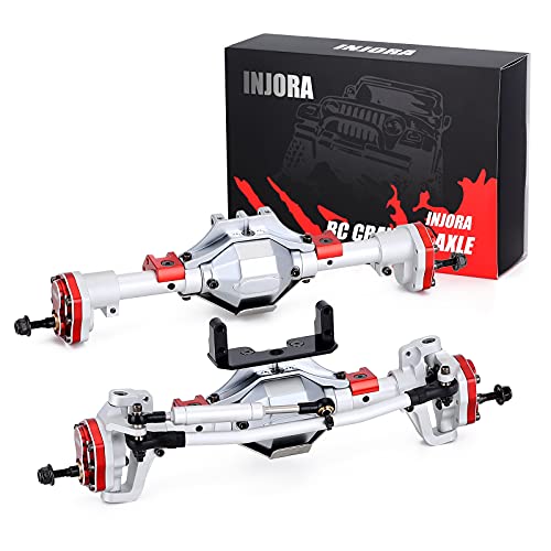 INJORA RC Achse Metall Vordere und Hintere Portalachse mit Protektor für 1:10 RC Crawler Car Axial SCX10 SCX10 II 90046 90047 Upgrade Teile(Silber & Rot) von INJORA