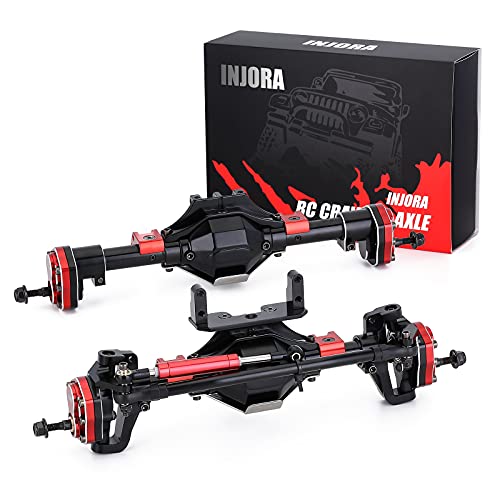 INJORA RC Achse Metall Vordere und Hintere Portalachse mit Protektor für 1:10 RC Crawler Car Axial SCX10 SCX10 II 90046 90047 Upgrade Teile(Schwarz & Rot) von INJORA