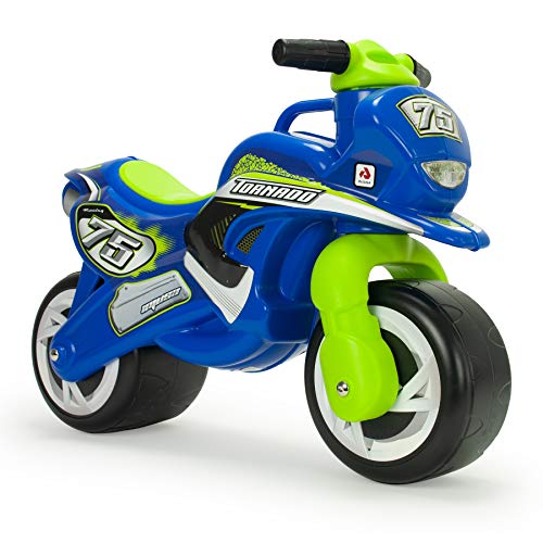 INJUSA - Motorrad Laufrad Tundra Tornado Blue, Ride-on für Kinder ab 18 Monaten, mit Dauerhafte Dekoration, Breiten Kunststoffrädern und Elterlichem Tragegriff, Farbe Blau von INJUSA