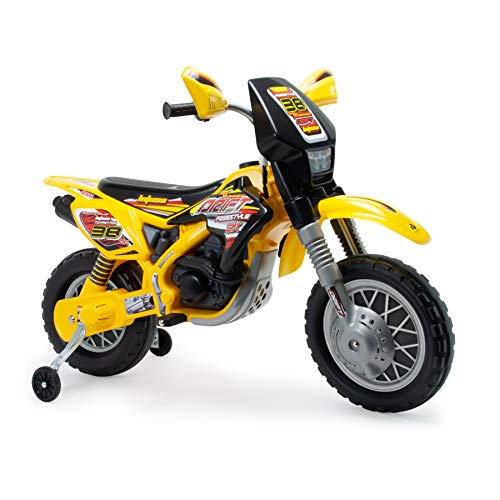 INJUSA - Moto Cross Thunder Max Elektromotorrad, 12V Batterie, für Kinder ab 3 Jahren, mit Gashebel, Stützrädern und Rädern mit Gummiprofil, Geschwindigkeit von 6 km/h, Gelb Farbe von INJUSA